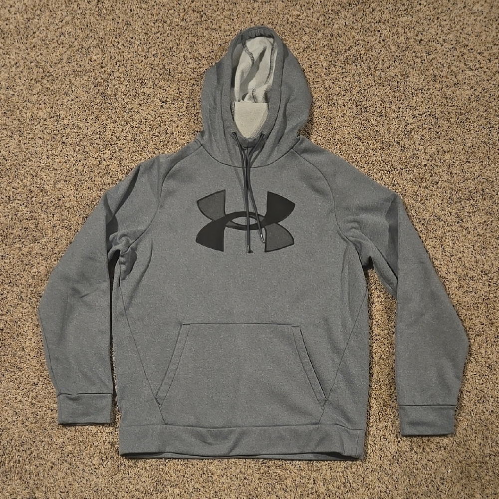 Light Gray Pullover Hoodie with Large Logo and Attached Hood